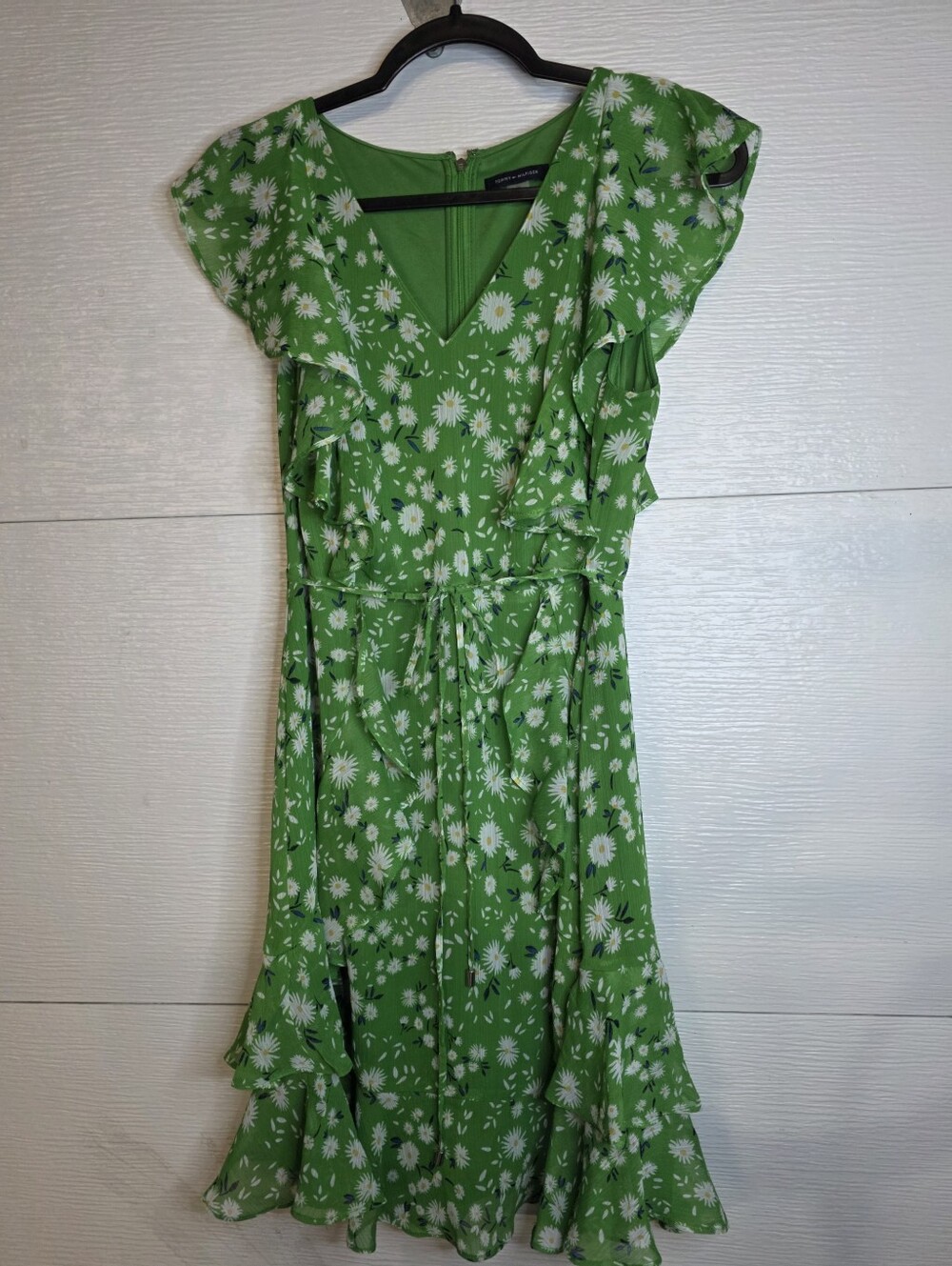 Tommy Hilfiger Green Floral Midi Dress with Ruffle Trim